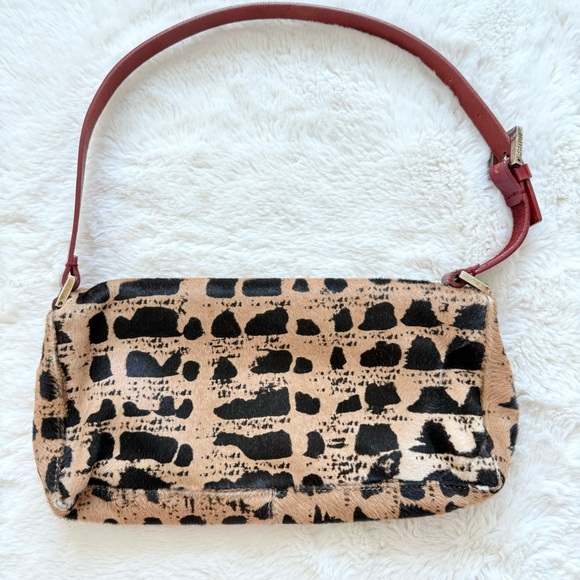 Fendi Brown Printed Pony Hair Baguette Black Beige Vintage 2000s Authentic - Picture 13 of 15